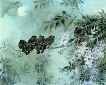 鳥 Painting - 月の下で中国の鳥の花
